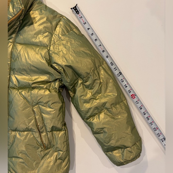 The Limited Down Puffer Liquid Green Gold Metallic Shimmer Jacket Fur Hood - Picture 6 of 16